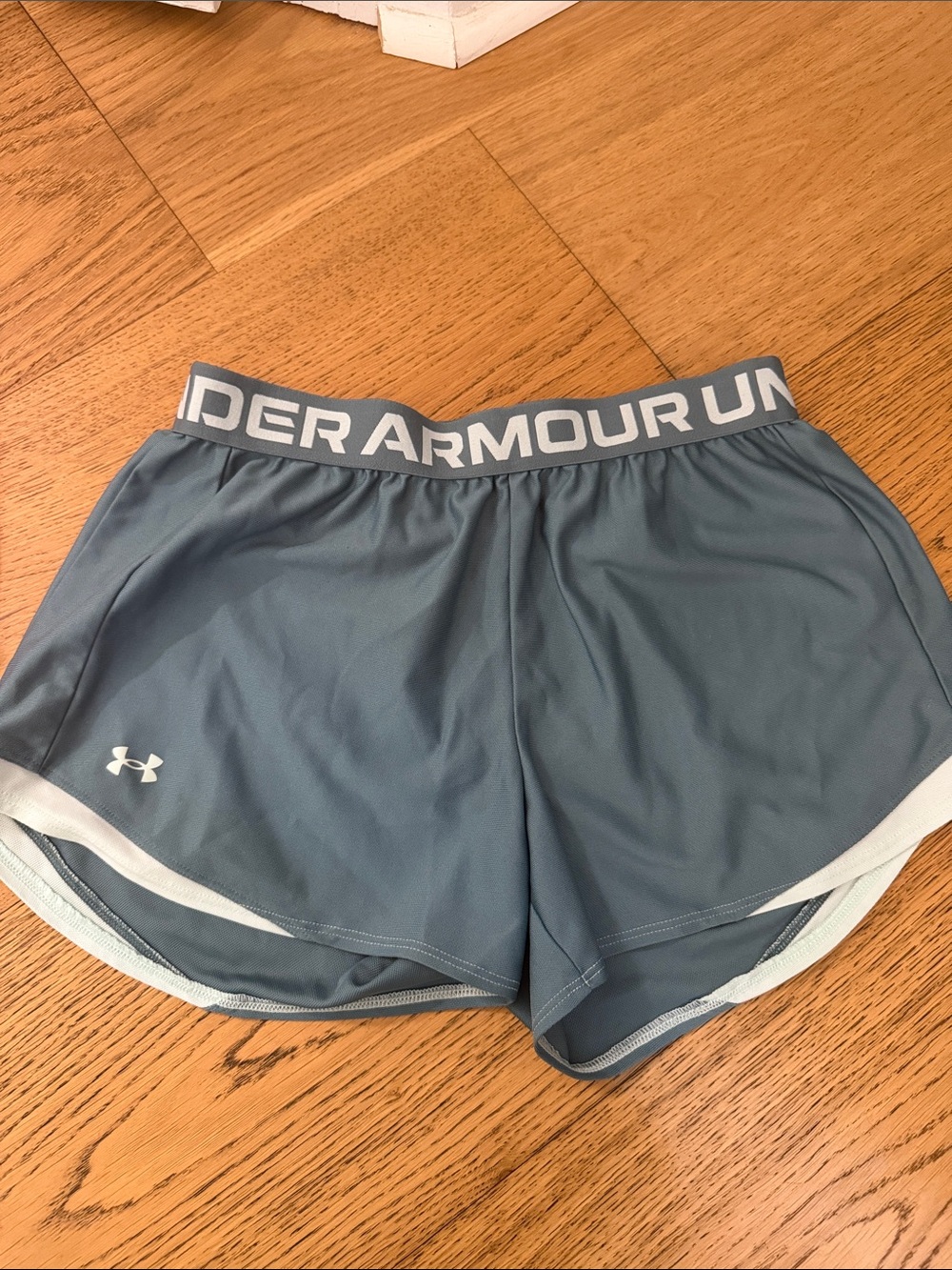 Under Armour Women's Slate Blue Athletic Shorts with White Trim